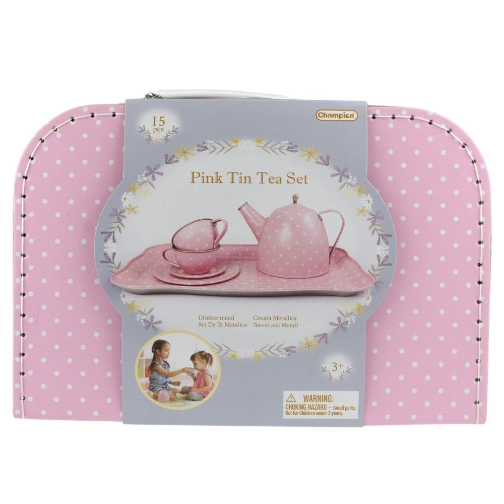 Kids Play Tin Tea Set In Suitcase - Pink 15Pcs