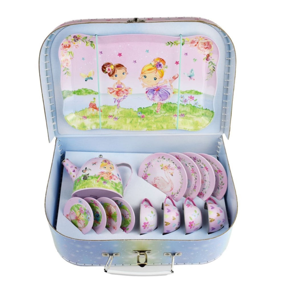 Kids Play Tin Tea Set In Suitcase - Ballerina 15 Pcs