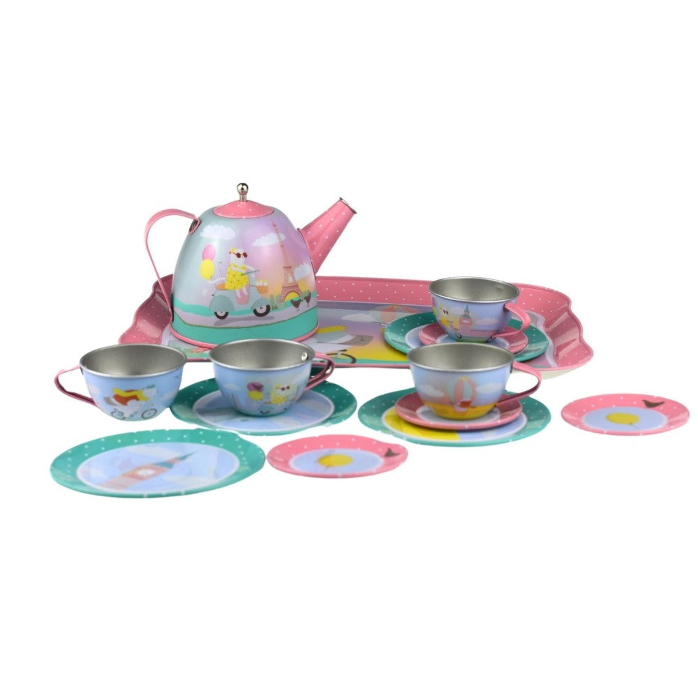 Kids Play Tin Tea Set - Animal Tourists 15Pcs