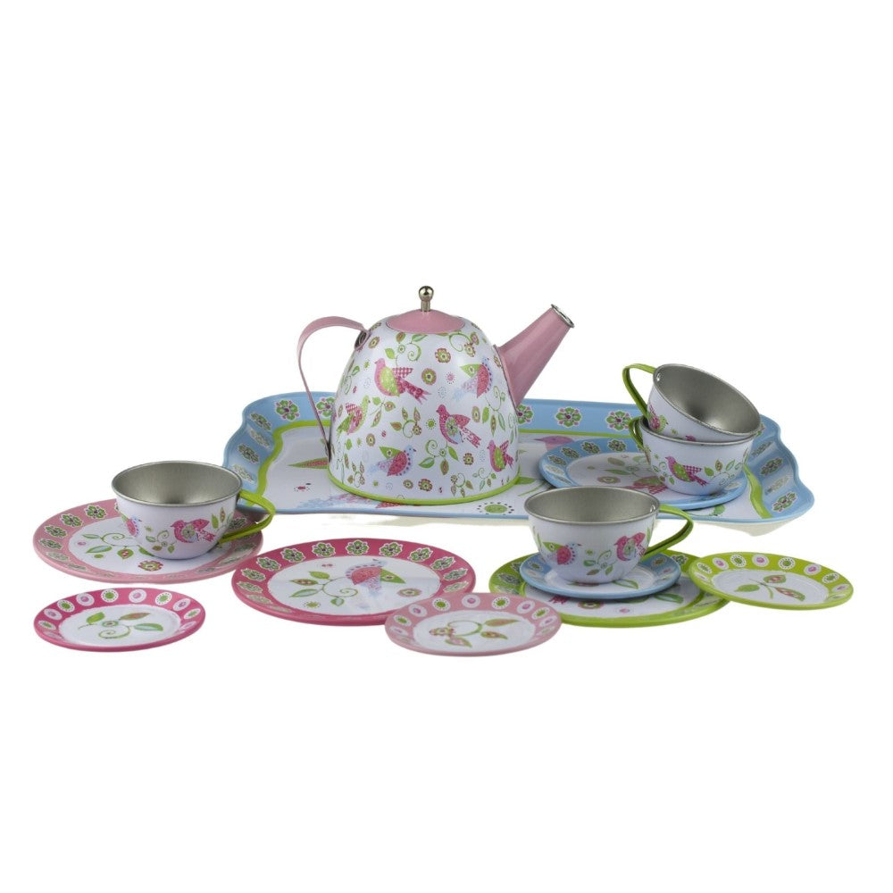 Kids Play Tin Tea Set - Birds 15Pcs