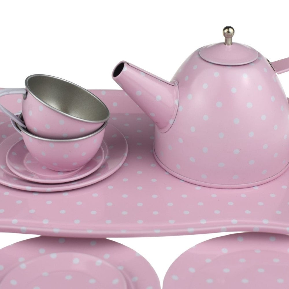 Kids Play Tin Tea Set In Suitcase - Pink 15Pcs