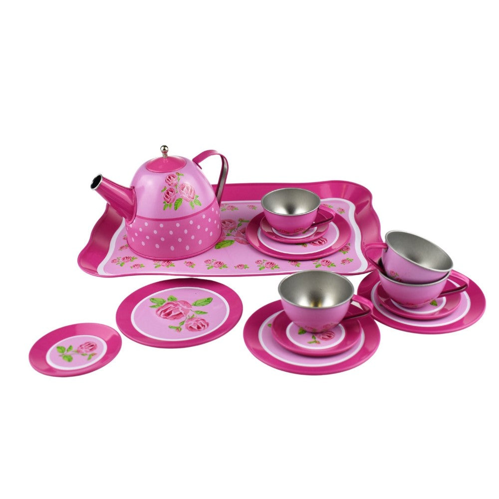 Kids Play Tin Tea Set - Rose 15Pcs