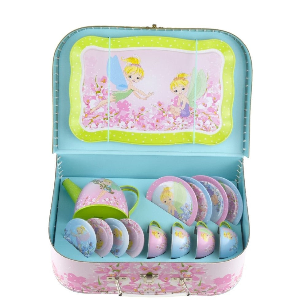 Kids Play Tin Tea Set In Suitcase - Fairy 15Pcs