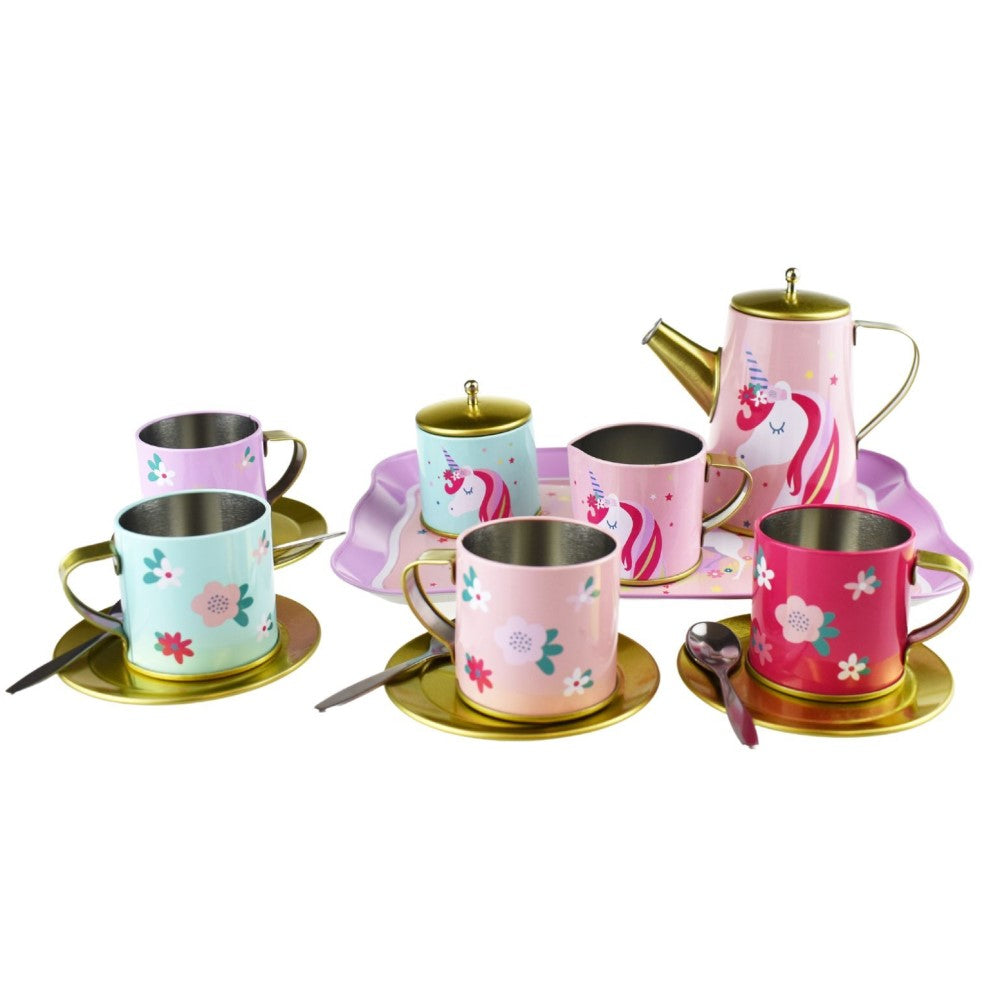 Kids Play Tin Tea Set In Suitcase - Unicorn 18Pcs