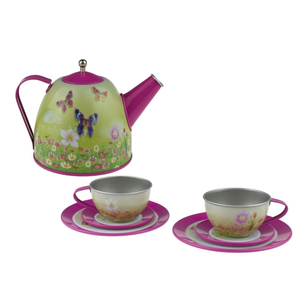 Kids Play Tin Tea Set - Pink Butterfly 15Pcs