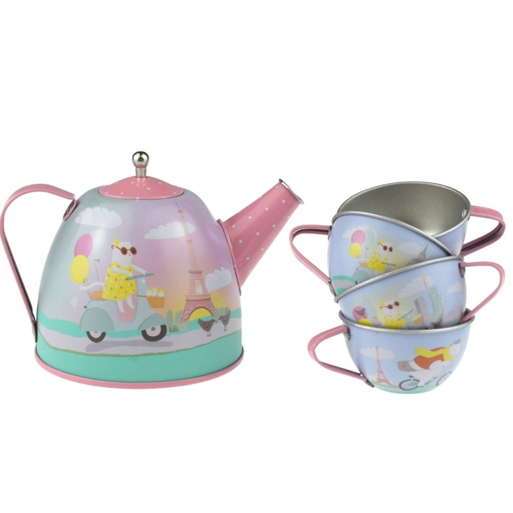 Kids Play Tin Tea Set - Animal Tourists 15Pcs