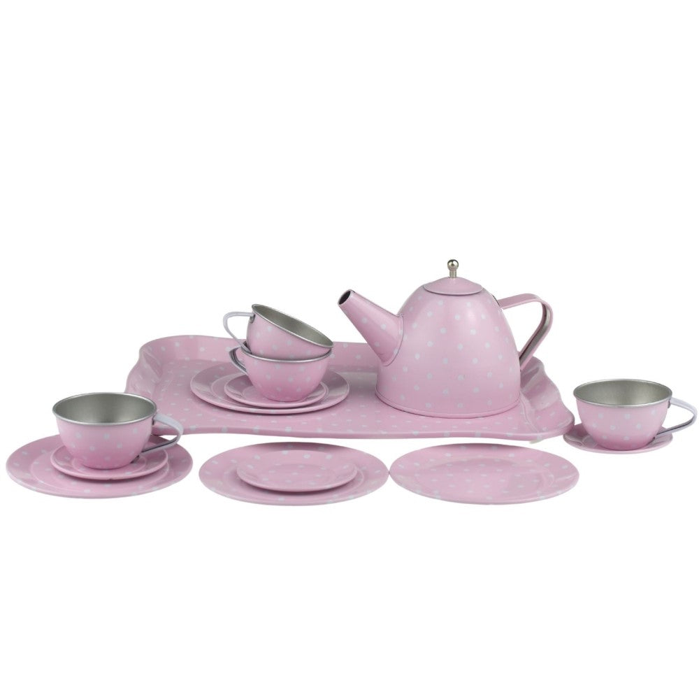 Kids Play Tin Tea Set In Suitcase - Pink 15Pcs