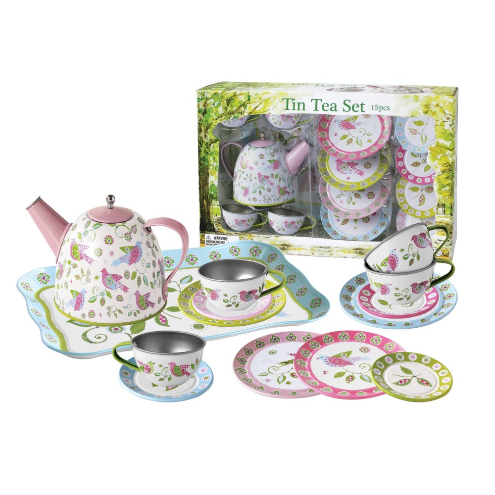 Kids Play Tin Tea Set - Birds 15Pcs