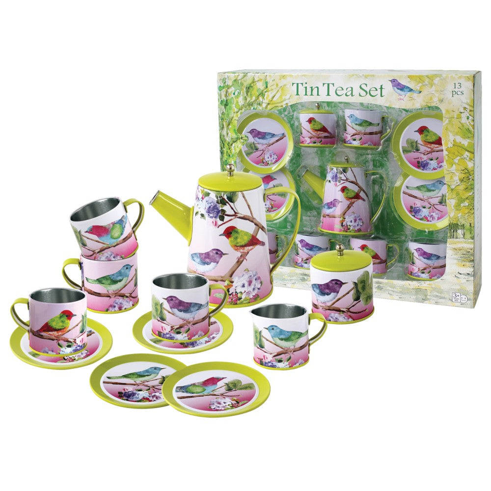 Kids Play Tin Tea Set - Birds 13Pcs