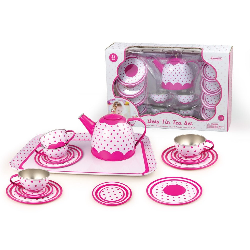 Kids Play Tin Tea Set - Polka Dots 15Pcs