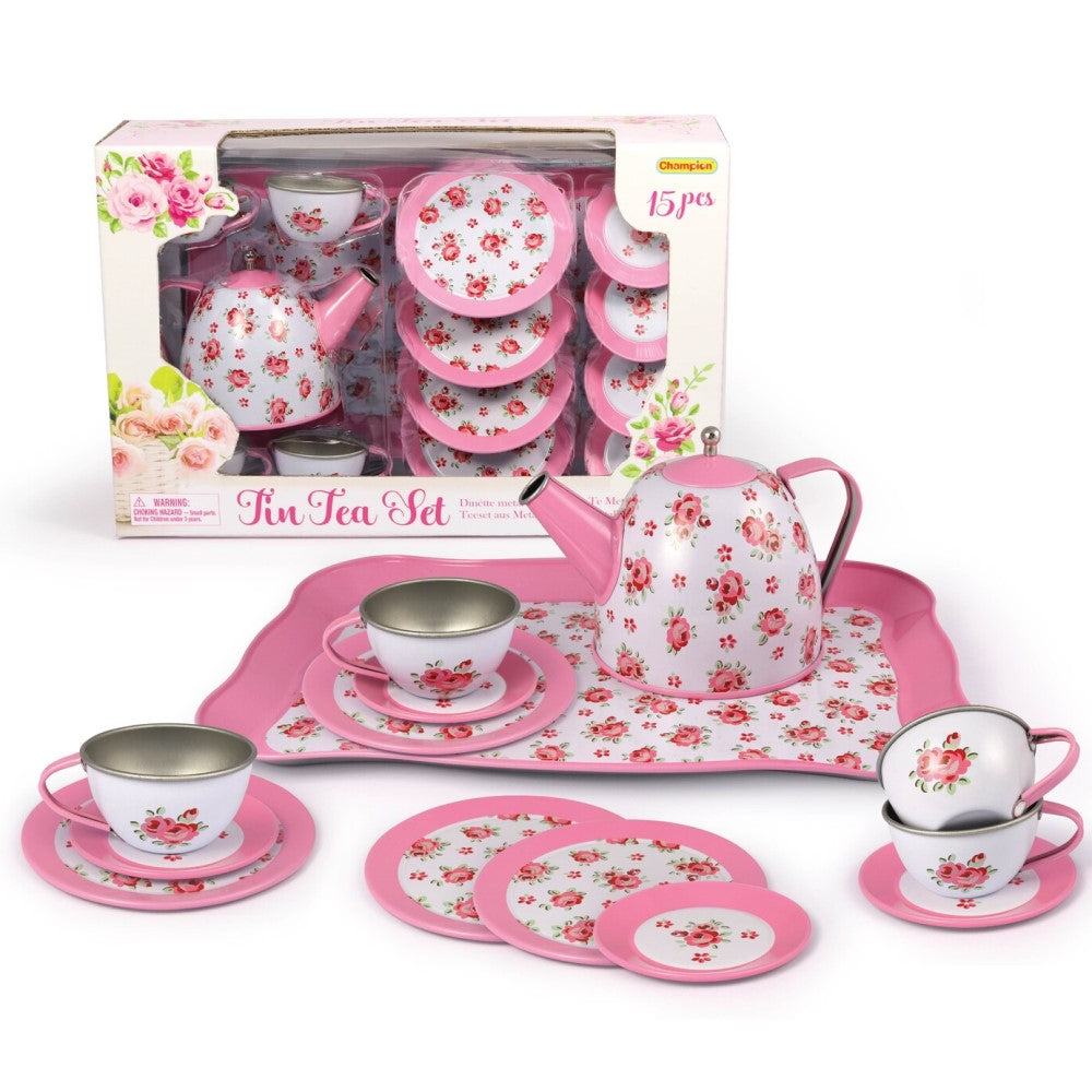 Kids Play Tin Tea Set - Pink Rose 15Pcs