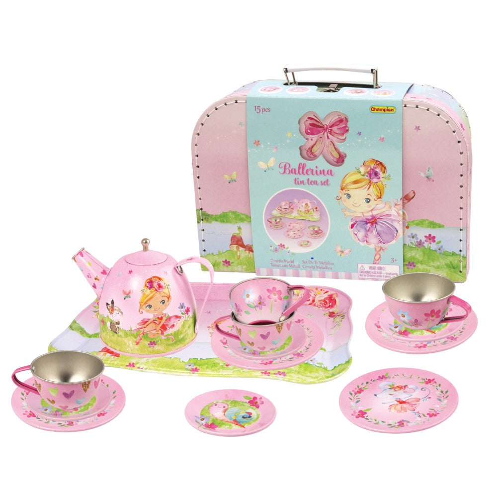 Kids Play Tin Tea Set In Suitcase - Ballerina 15 Pcs