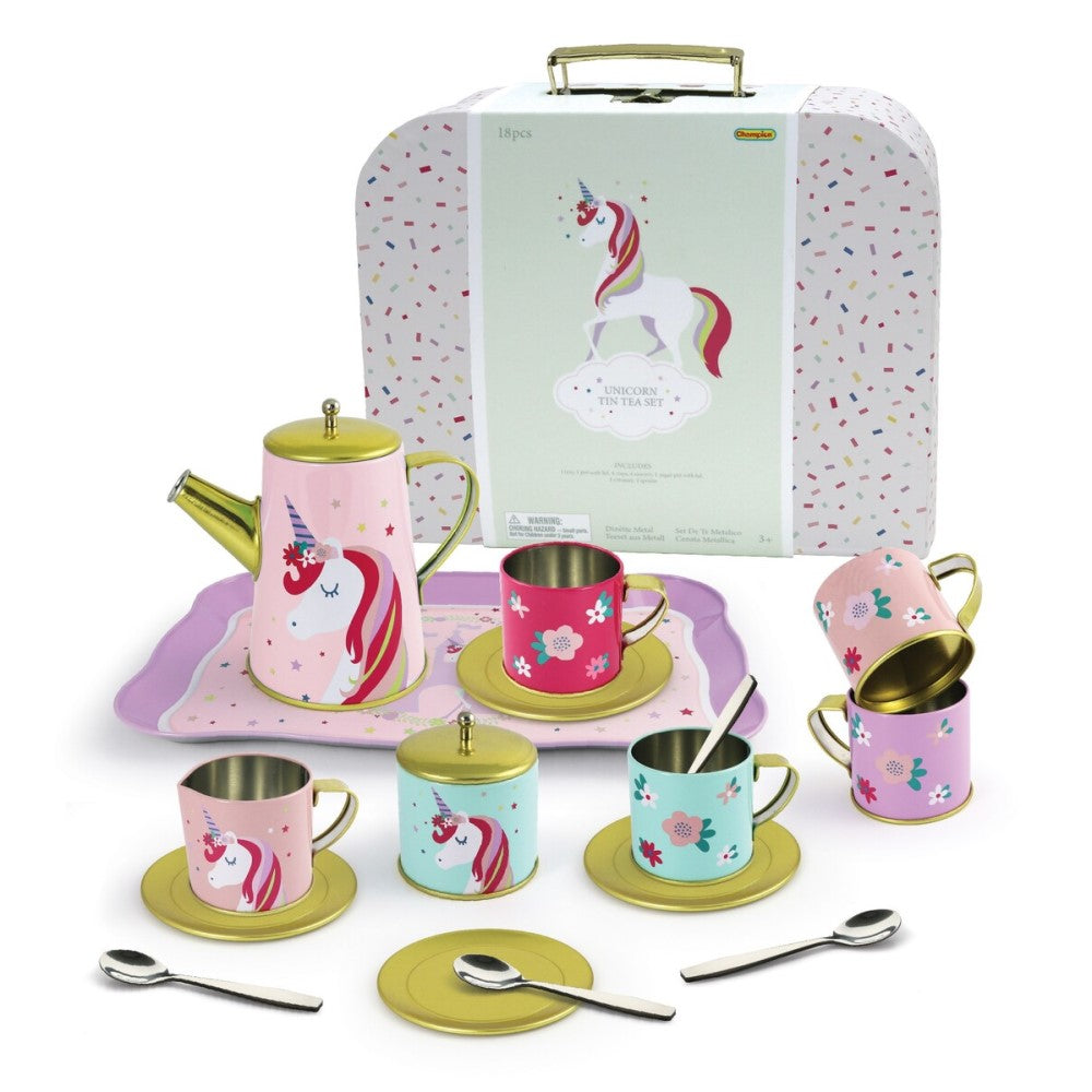 Kids Play Tin Tea Set In Suitcase - Unicorn 18Pcs