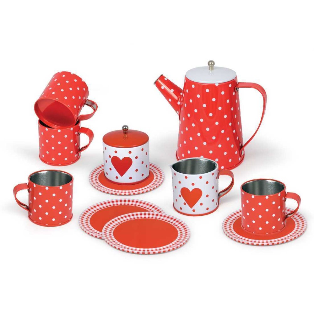 Kids Play Tin Tea Set - Hearts 13Pcs