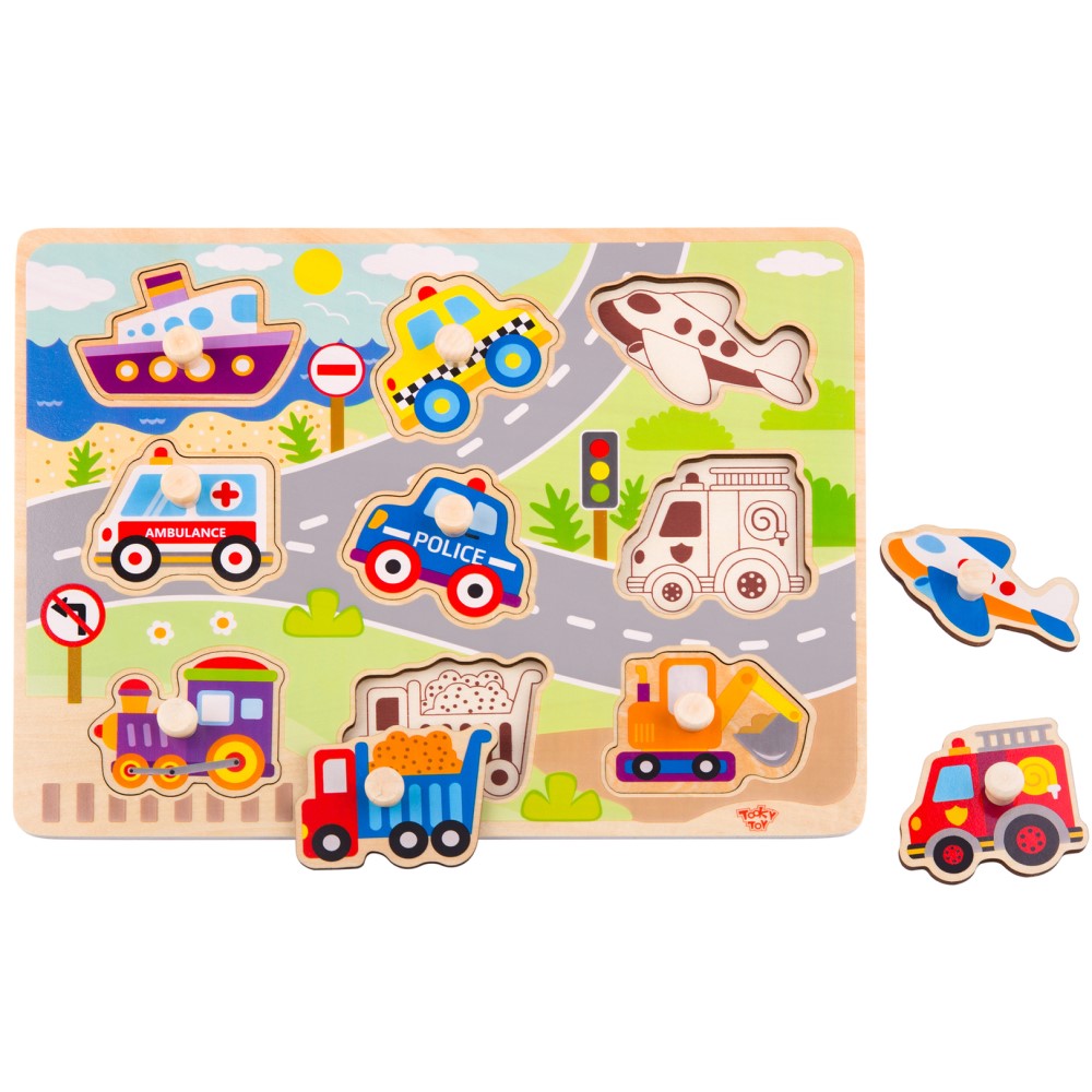 Kids Wooden Vehicles Peg Puzzle Shape Sorter