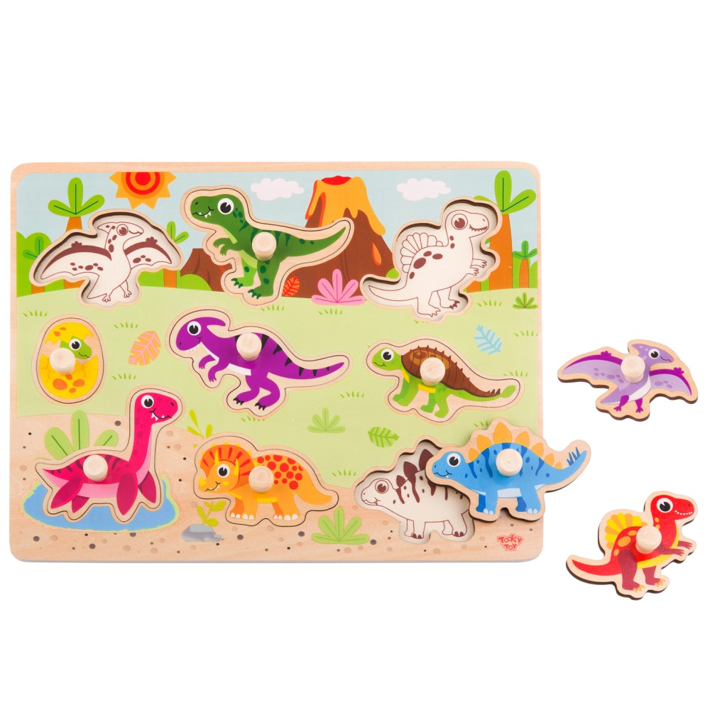 Kids Wooden Dinosaurs Peg Puzzle Shape Sorter