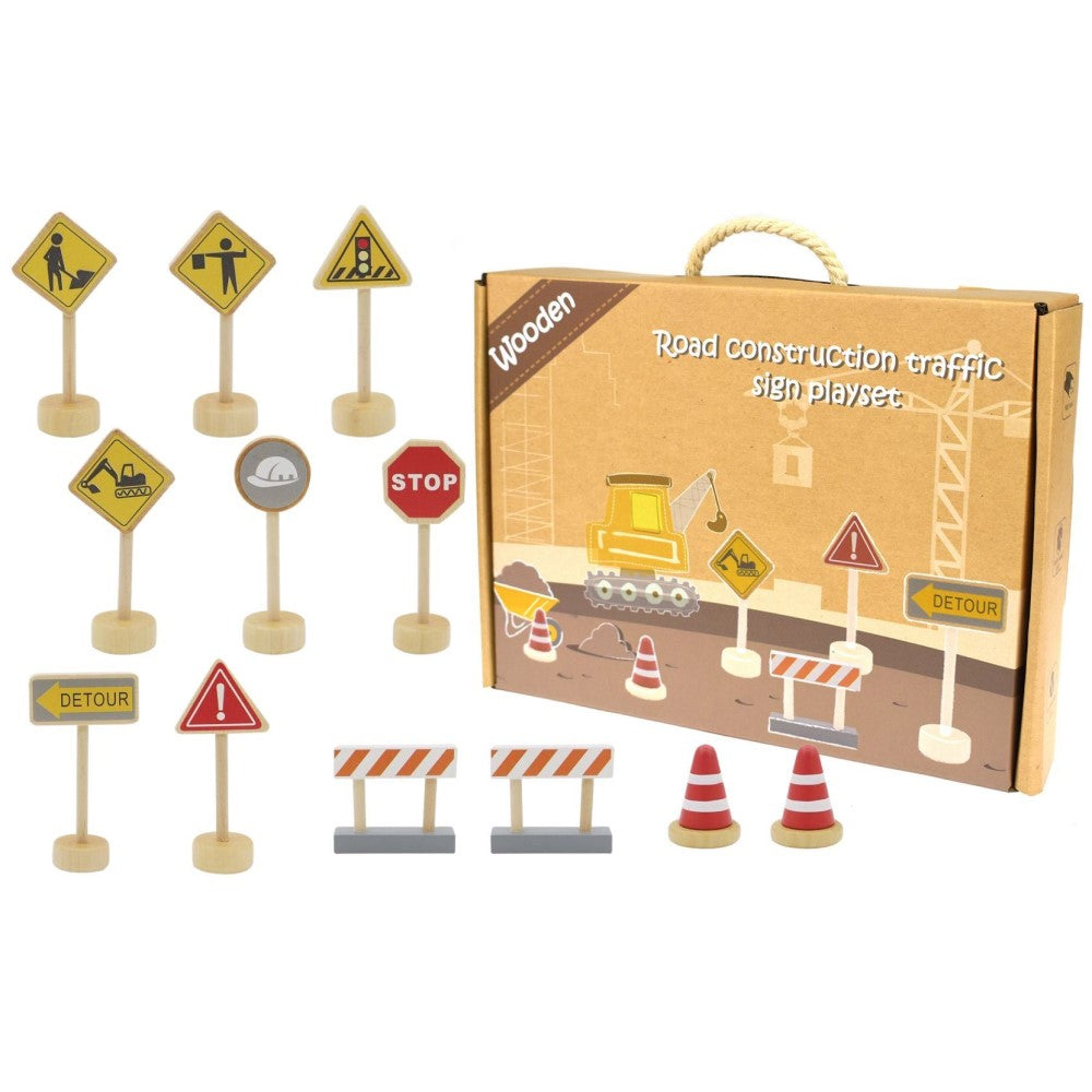 Kids Wooden Road Construction Signs Playset