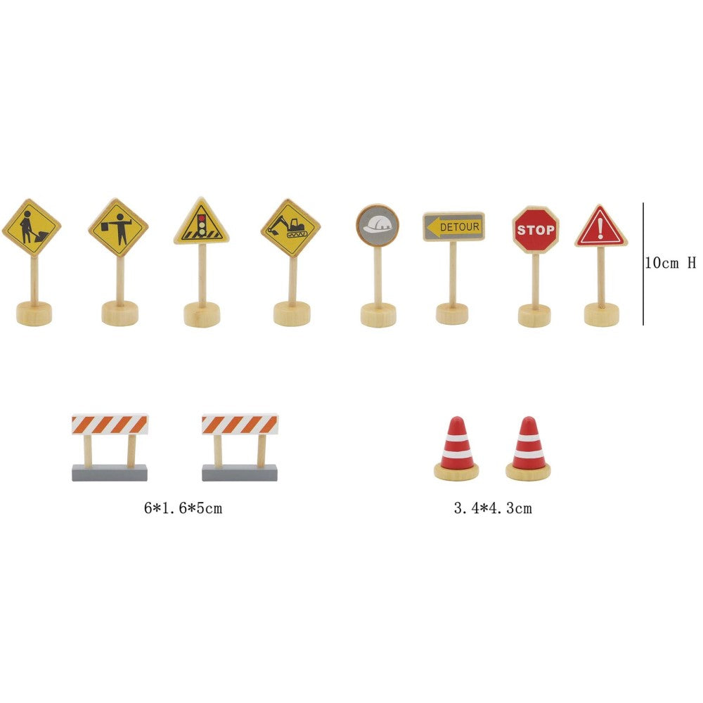 Kids Wooden Road Construction Signs Playset