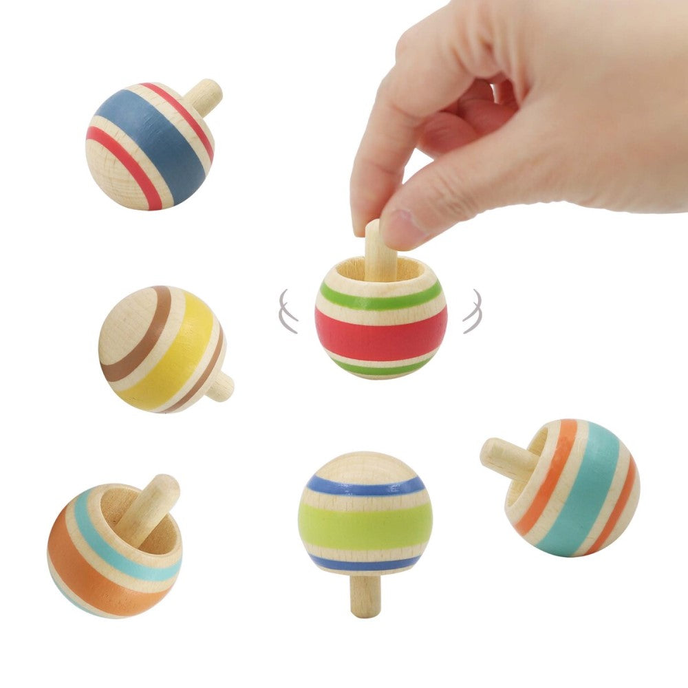 Kids Wooden Spinning Tops Pack of 6