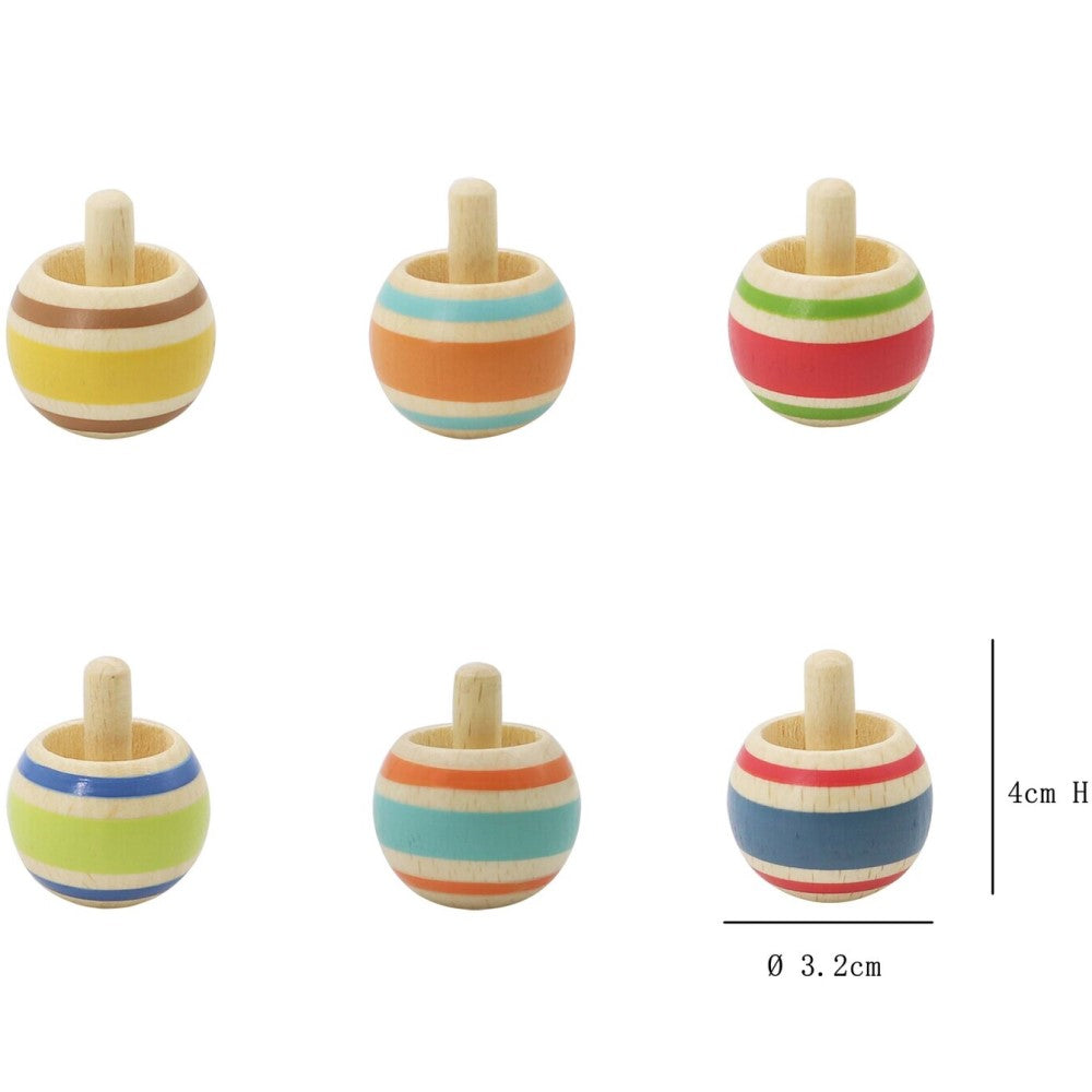 Kids Wooden Spinning Tops Pack of 6