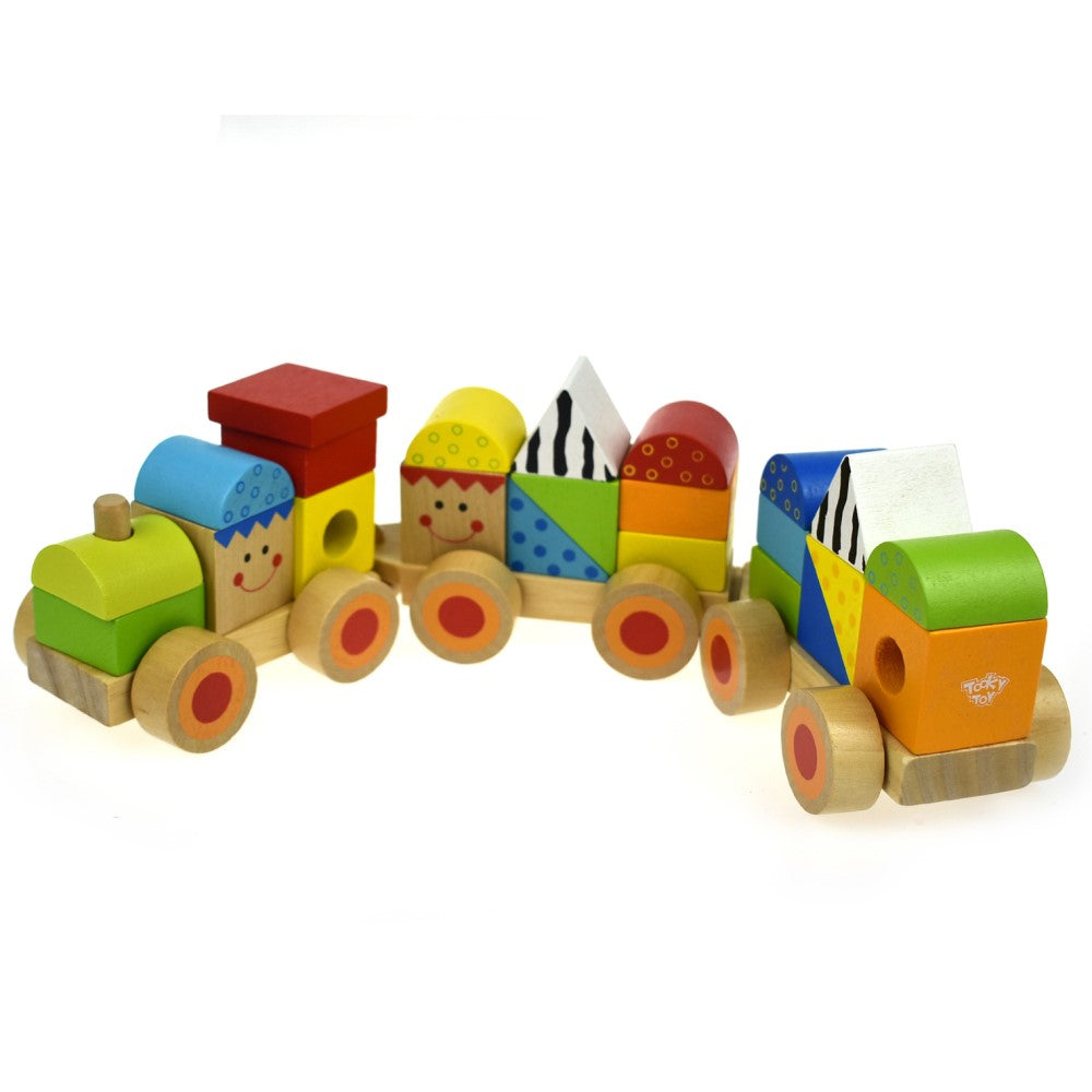 Toddlers Wooden Stacking Pull Toy Train