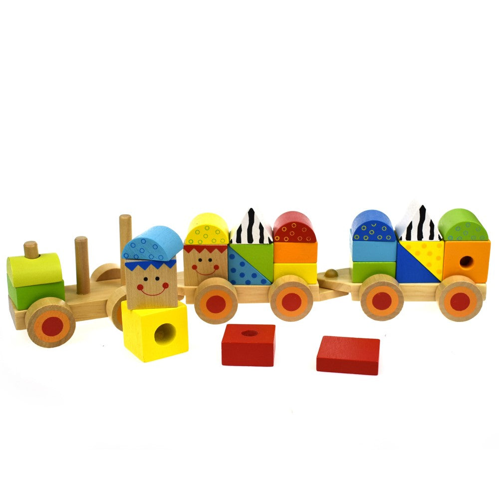 Toddlers Wooden Stacking Pull Toy Train