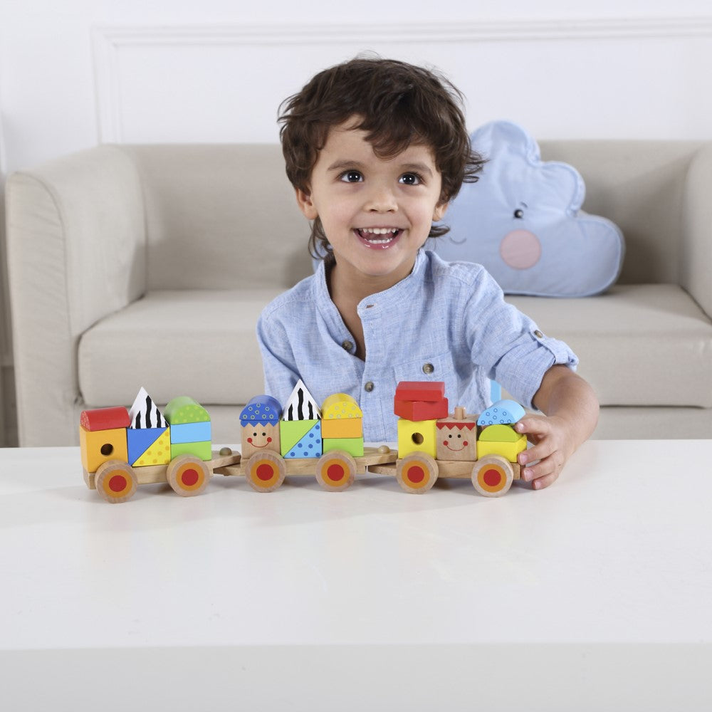 Toddlers Wooden Stacking Pull Toy Train