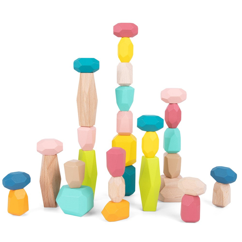 Kids Wooden Stacking Stones Game 32 Pieces