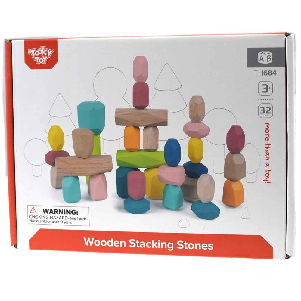 Kids Wooden Stacking Stones Game 32 Pieces