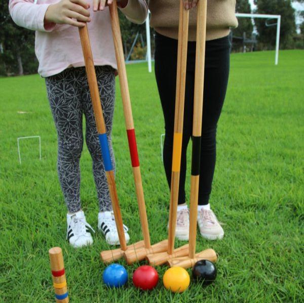 Kid's Wooden Outdoor Mini Croquet Set w/ 4 Mallets