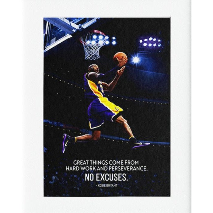 Kobe Motivation Dunk Mounted Print Wall Decor - 40x50cms