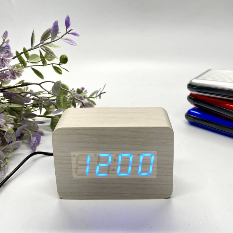 LED Wood Cuboid Table Clock - Available in 2 Colors