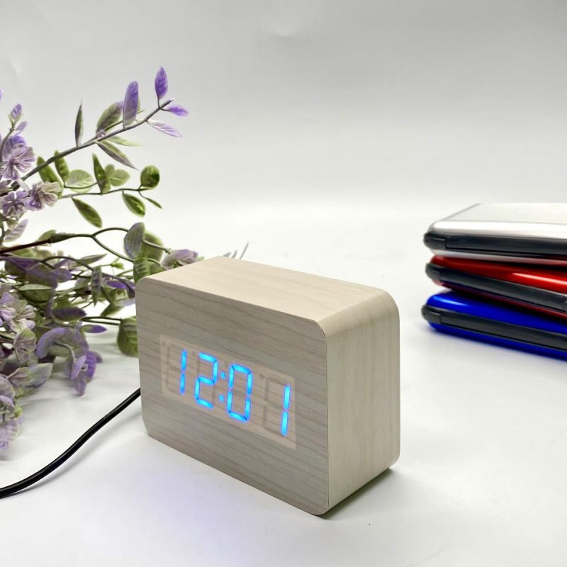 LED Wood Cuboid Table Clock - Available in 2 Colors