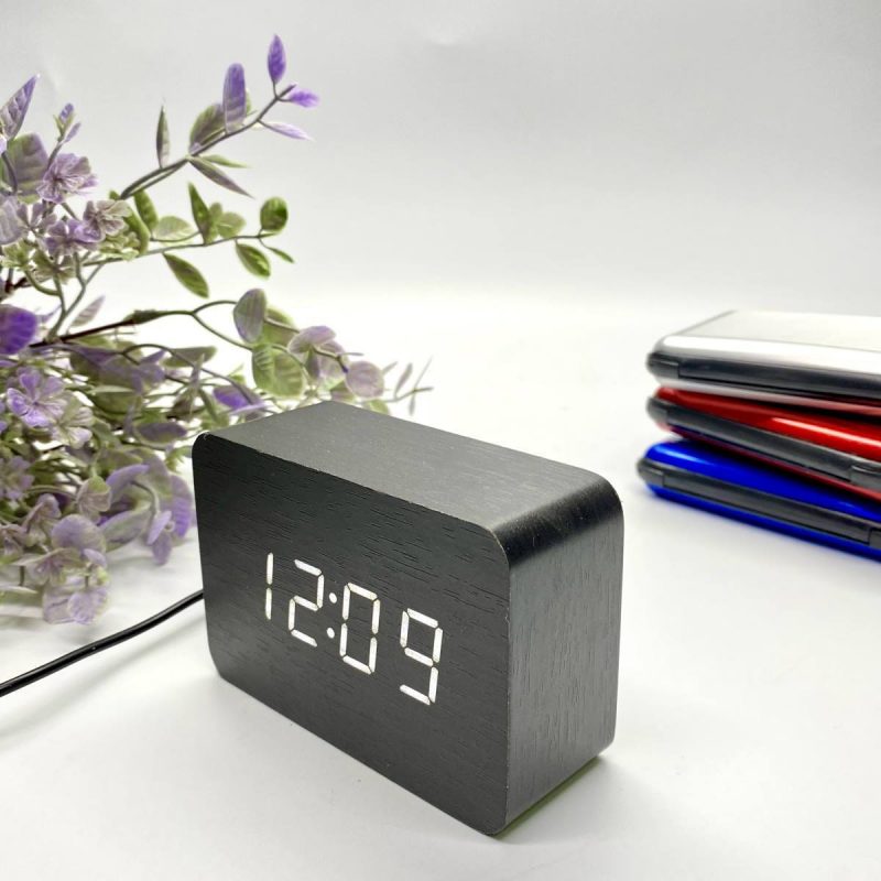 LED Wood Cuboid Table Clock - Available in 2 Colors