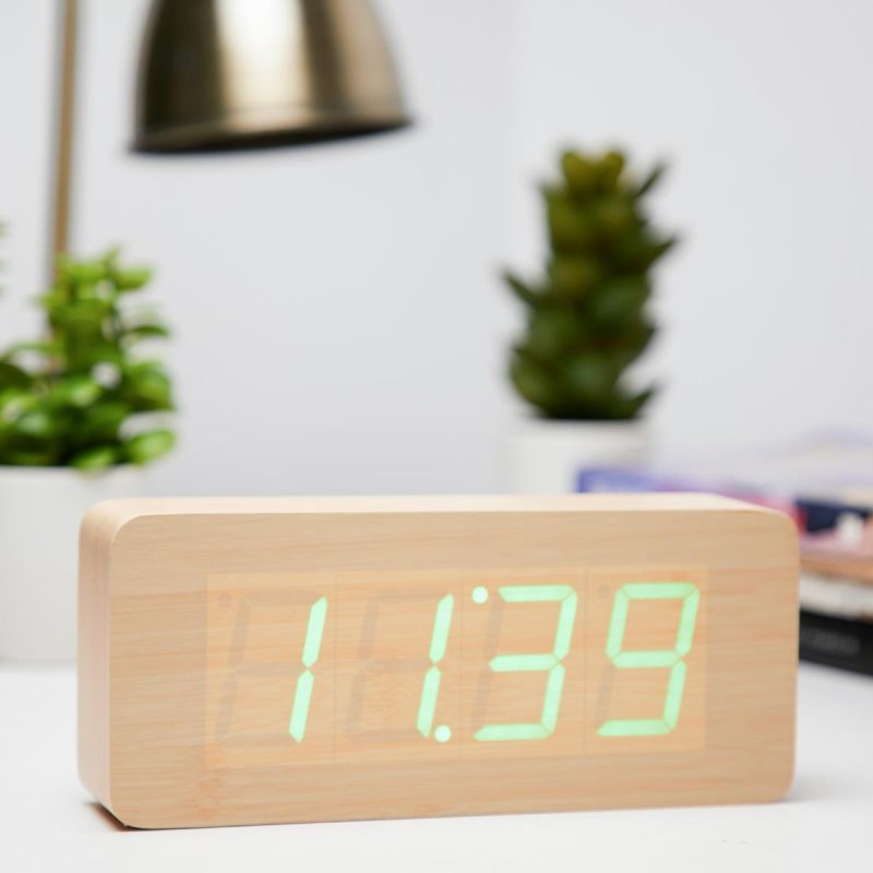 LED Wood Large Cuboid Table Clock - Available in 4 Colors