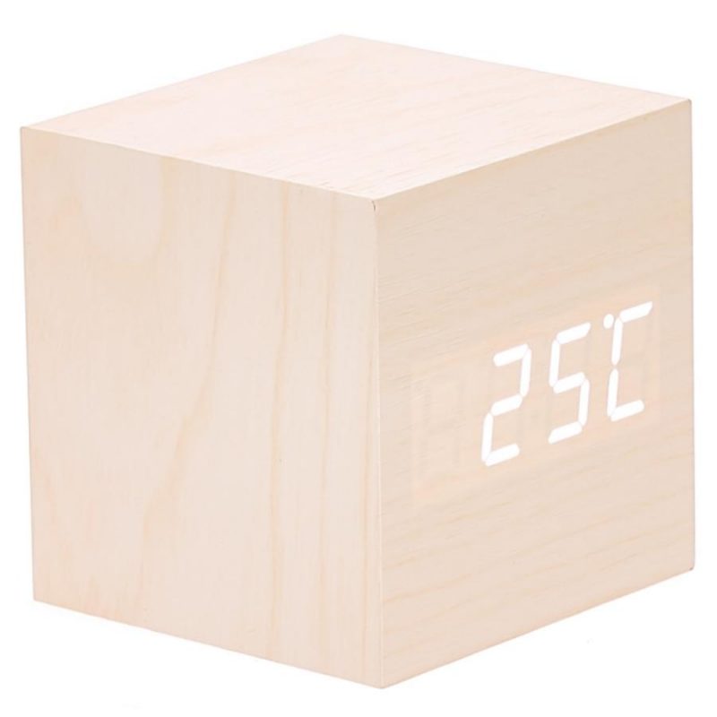 LED Wooden Cube Table Clock - Available in 4 Colors