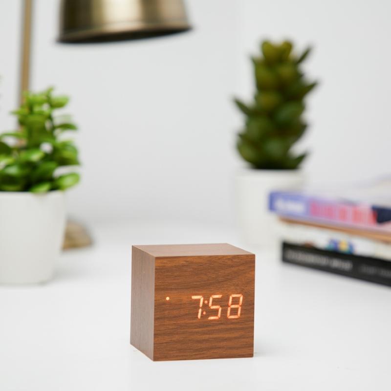 LED Wooden Cube Table Clock - Available in 4 Colors