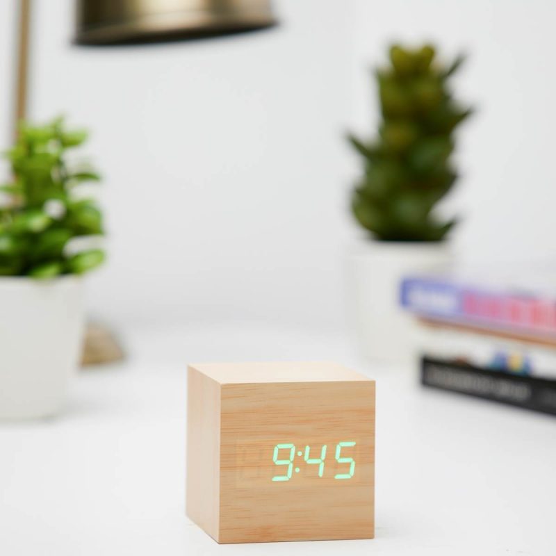 LED Wooden Cube Table Clock - Available in 4 Colors