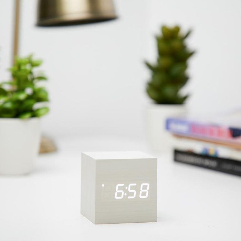 LED Wooden Cube Table Clock - Available in 4 Colors