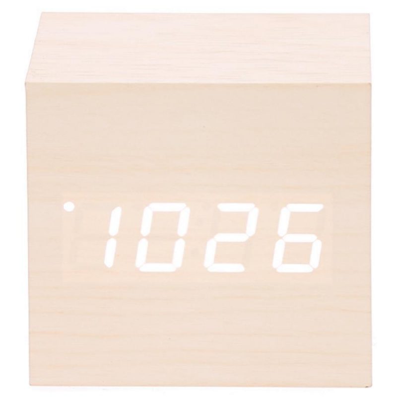 LED Wooden Cube Table Clock - Available in 4 Colors