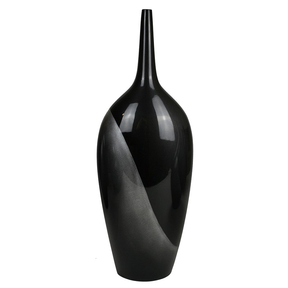 Lacquer Tall Aura Style Unique Vase - Black & Silver