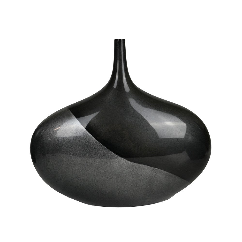 Lacquer Aura Wide Style Unique Vase - Black & Silver