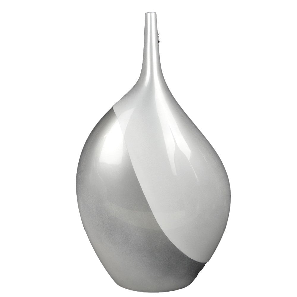 Lacquer Aura Abstract Style Unique Vase - White & Silver