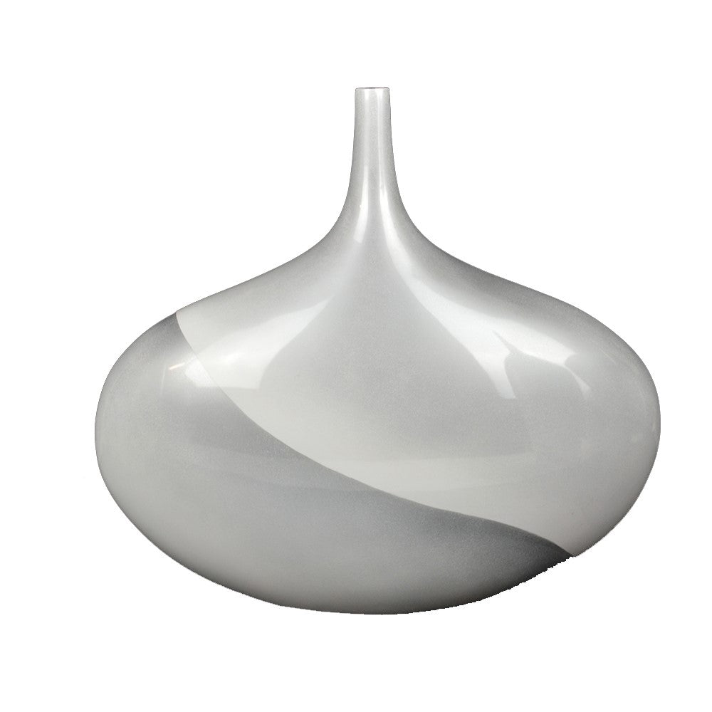 Lacquer Aura Wide Style Unique Vase - White & Silver