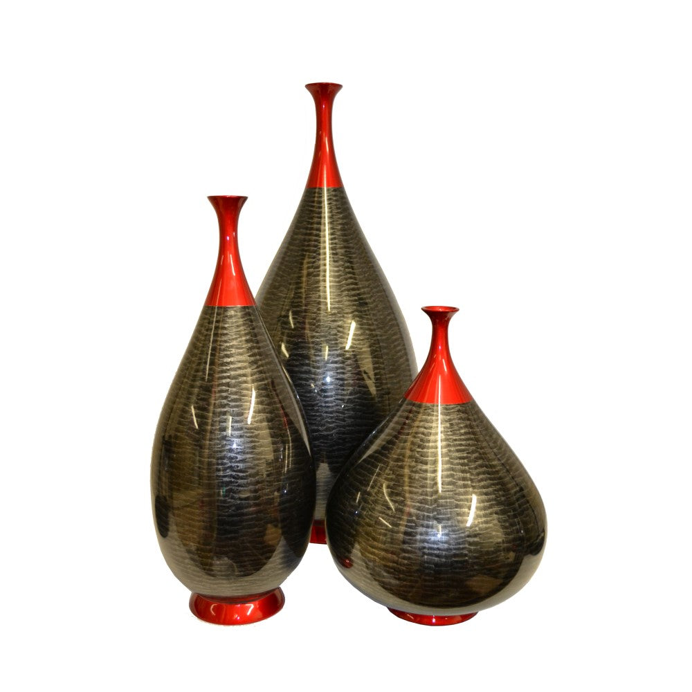 Lacquer Beach Sand Patterned Vase - Black & Red (Available in 3 Sizes)