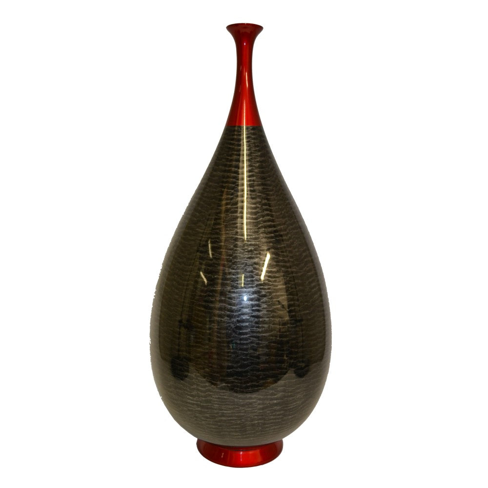 Lacquer Beach Sand Patterned Vase - Black & Red (Available in 3 Sizes)