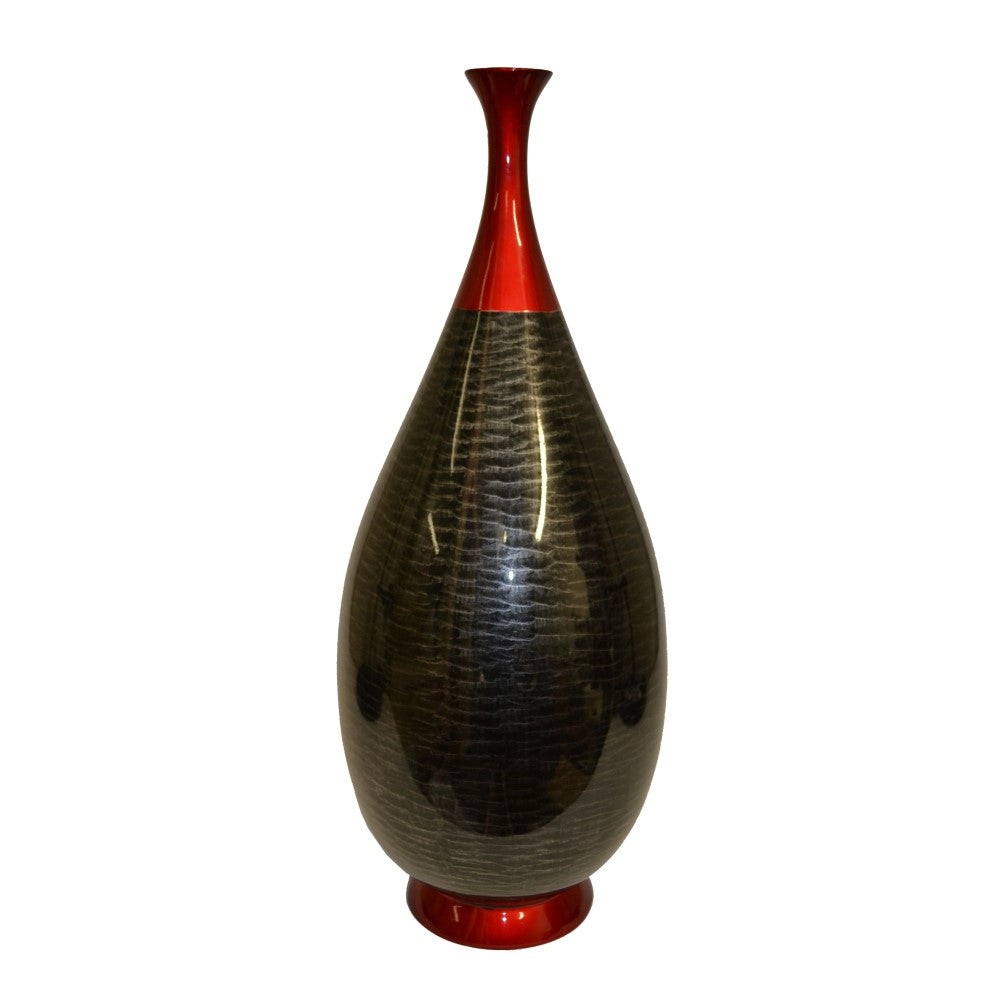 Lacquer Beach Sand Patterned Vase - Black & Red (Available in 3 Sizes)