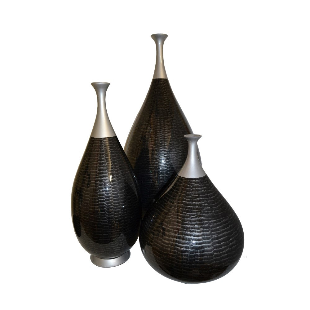 Lacquer Beach Sand Patterned Vase - Black & Silver (Available in 3 Sizes)