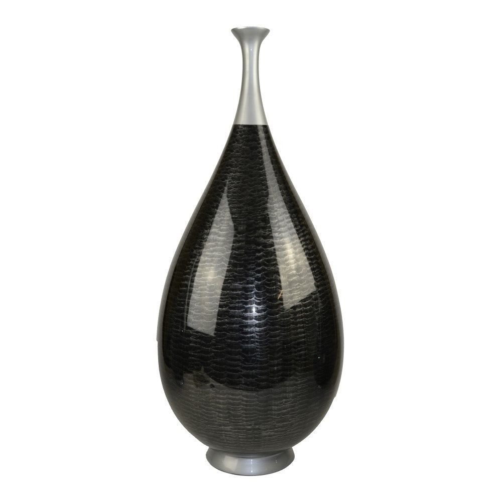 Lacquer Beach Sand Patterned Vase - Black & Silver (Available in 3 Sizes)