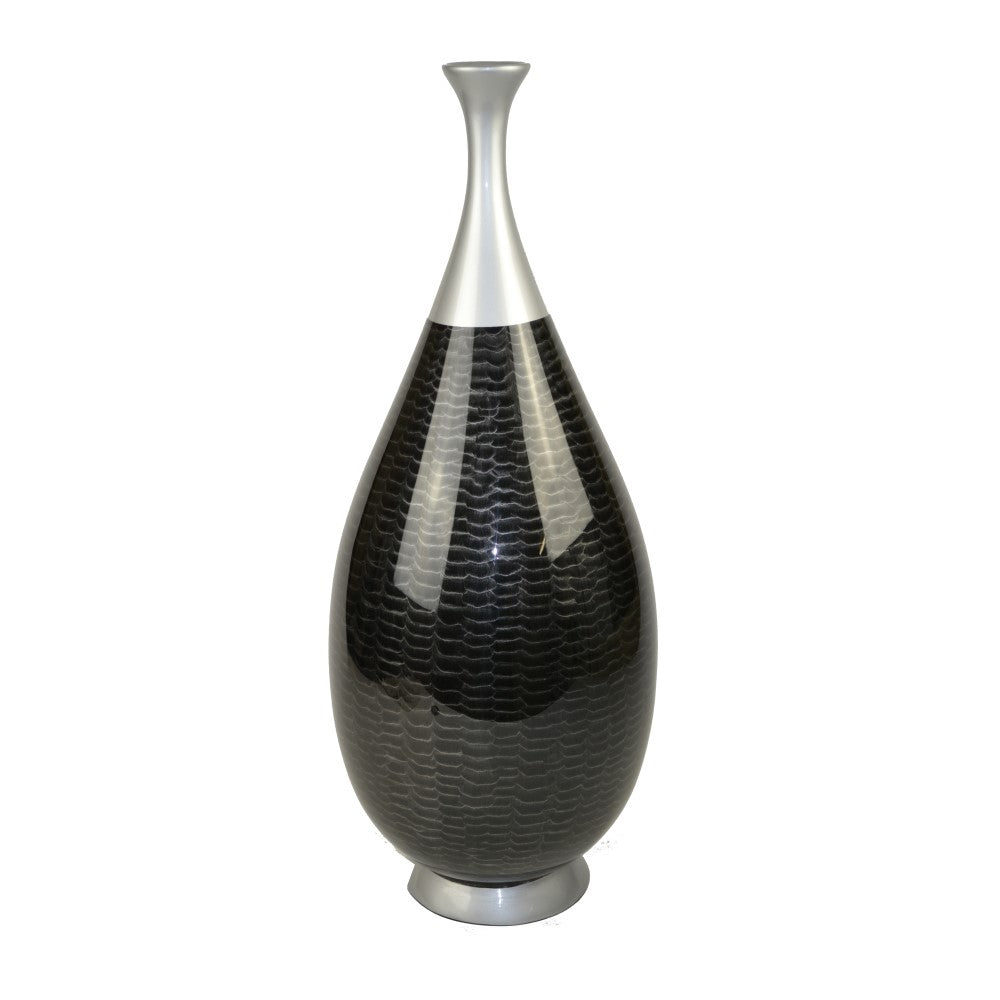 Lacquer Beach Sand Patterned Vase - Black & Silver (Available in 3 Sizes)